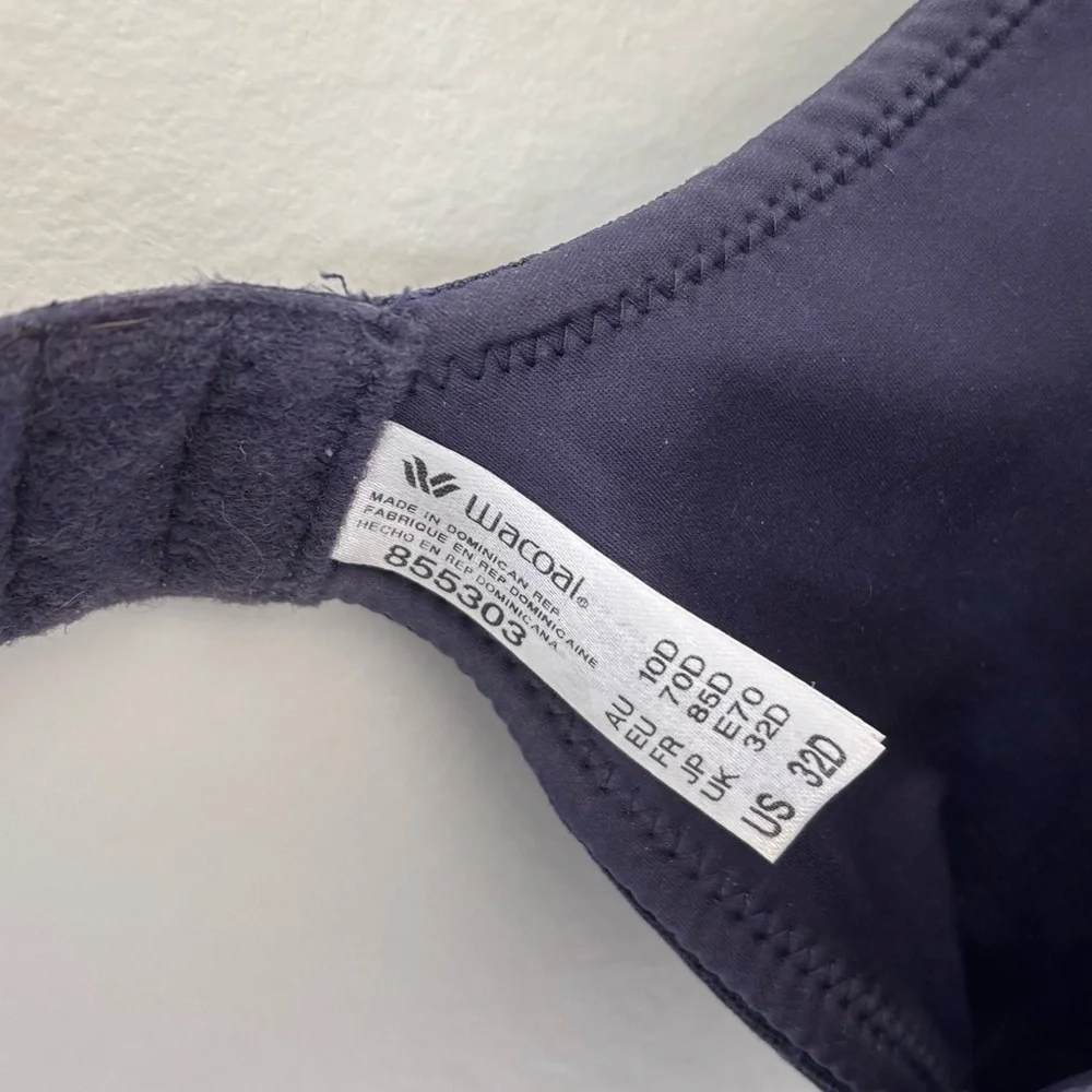 Wacoal Back Appeal Underwire Bra Size 32D Navy Blue Polkadots
